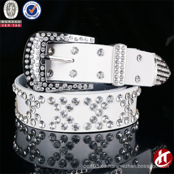 Moda moda falso diamante abrasivo cuero genuino cinturón de cuero para mujer